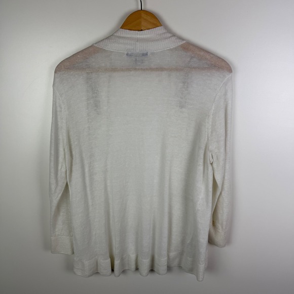 Tommy Bahama White Linen Cardigan Large Lightweight Open Front Beachy Coastal - Picture 4 of 9